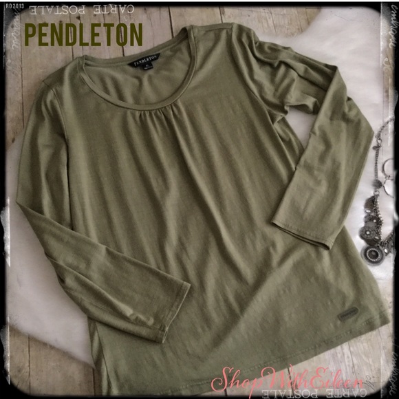 Pendleton Tops - PENDLETON Olive Military Green Long Sleeve Top